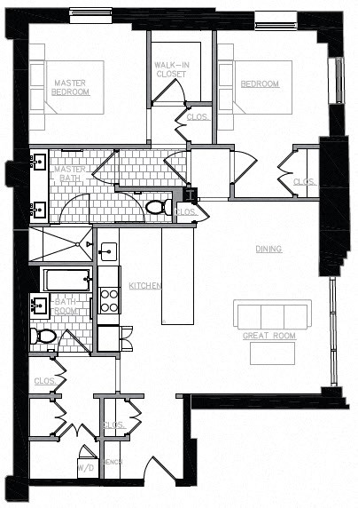 Floor plan for 2 beds, 2 baths, 1281 sqft